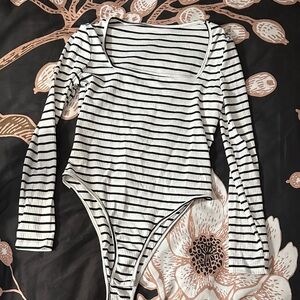SHEIN Black and White Striped Bodysuit